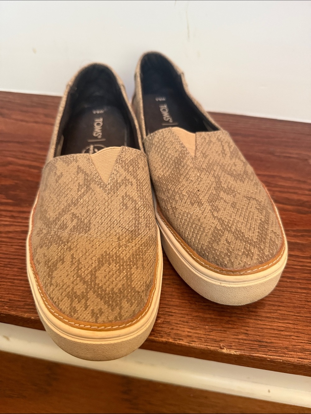 TOMS Women’sSlip-On Canvas Sneakers in Tan Snakeskin